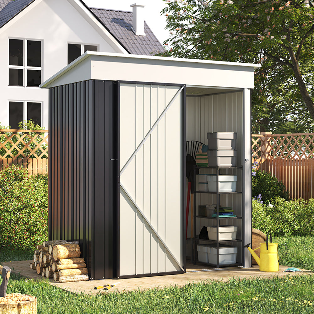 5x3ft Metal Garden Storage Shed with Built-In Rack – Weatherproof Outdoor Tool Organizer
